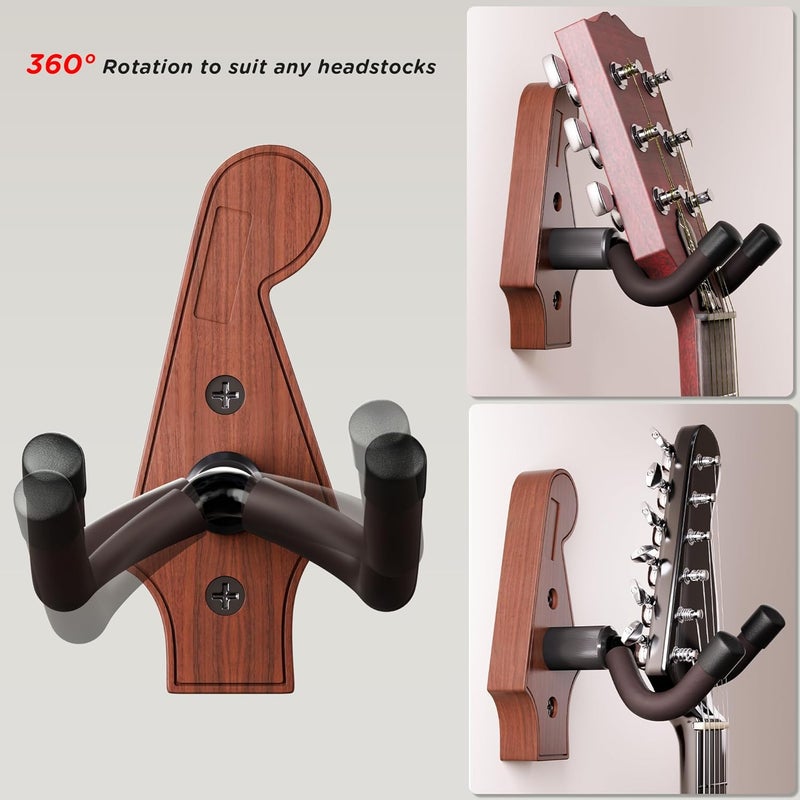 DIDA Guitar Wall Mount - U-Shape Guitar Wall Hangers, Guitar Accessories with 5 Guitar Picks, Guitar Wall Mount Hanger for Acoustic Guitar, Electric Guitar, Banjo, Bass, Mandolin (Style A-Rosewood) - Image 2